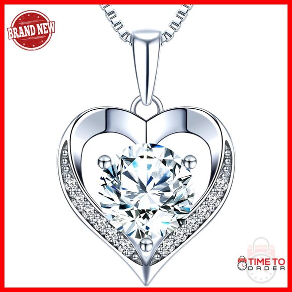 Sterling Silver Moissanite Heart Pendant Necklace Engraved I LOVE YOU